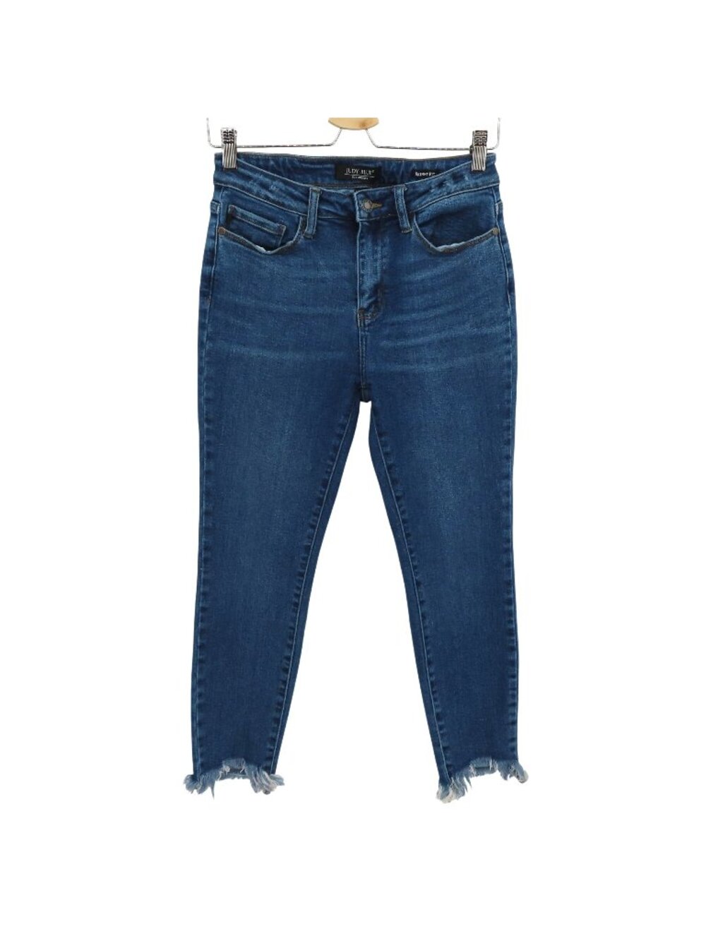 Judy Blue Women 7/28 Skinny Fit Raw Hem Blue Denim Jeans Stretch Pockets Cotton